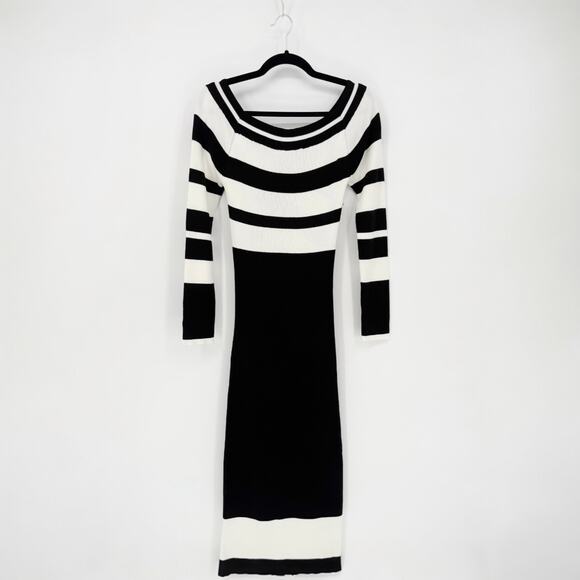 Le Superbe Anthropologie Stripe Knit Bodycon Midi Reversible Dress Size Medium - Picture 2 of 7
